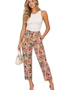 Etro Milano Cropped Trousers Jacquard Paisley Foliage Butterfly Pants IT 42 US 6